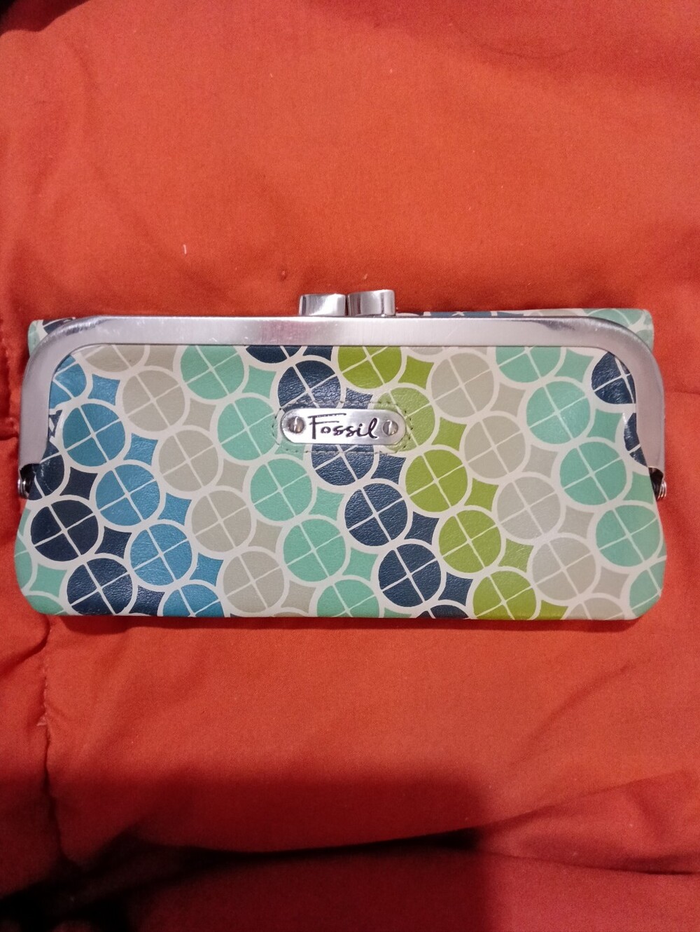 #4FW Fossil Key-Per Vintage Multicolor Geo Circle Kisslock Clutch Wallet